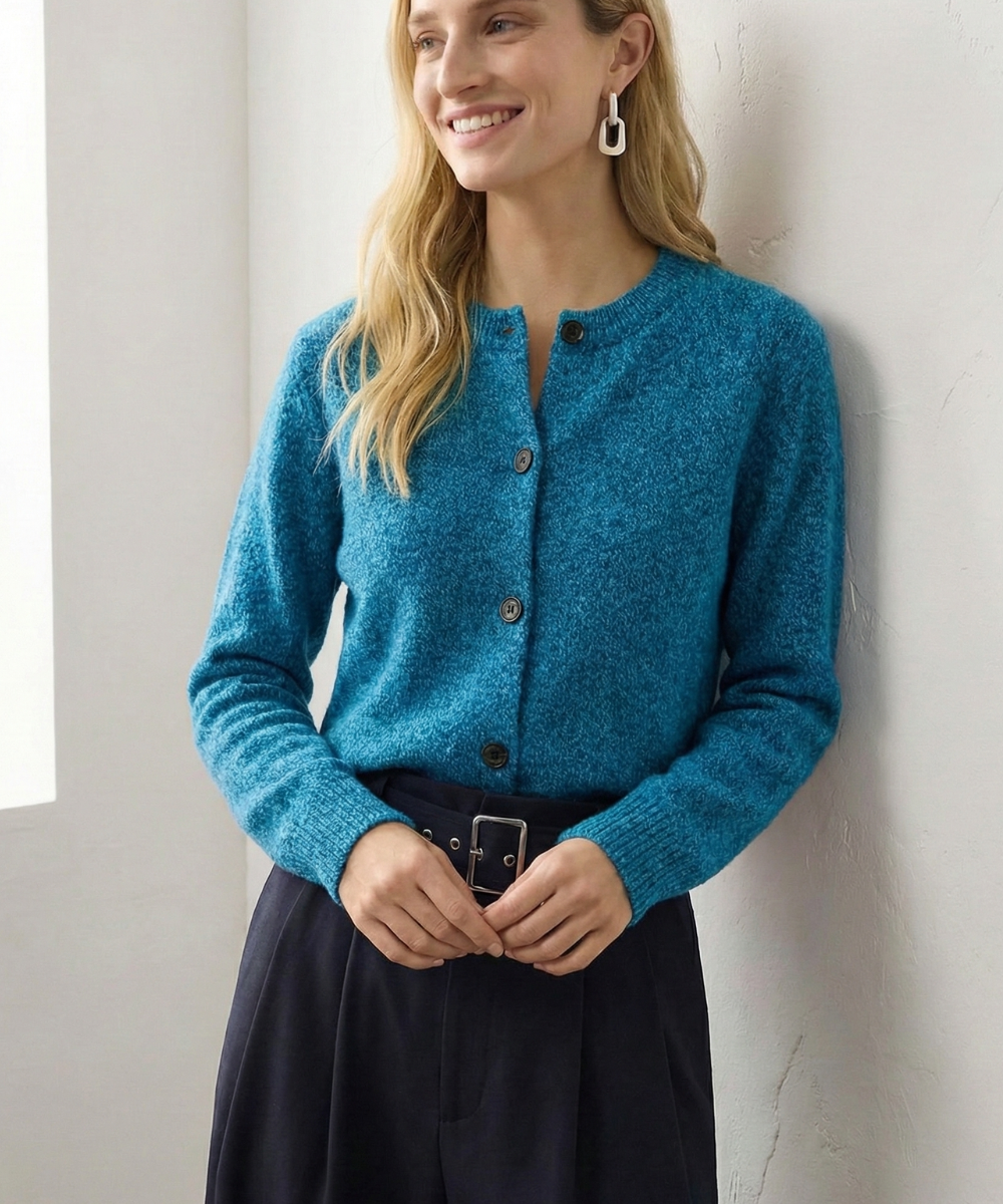 Grovt stickad cardigan i ull med alpackablandning