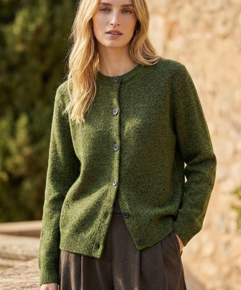 Grovt stickad cardigan i ull med alpackablandning