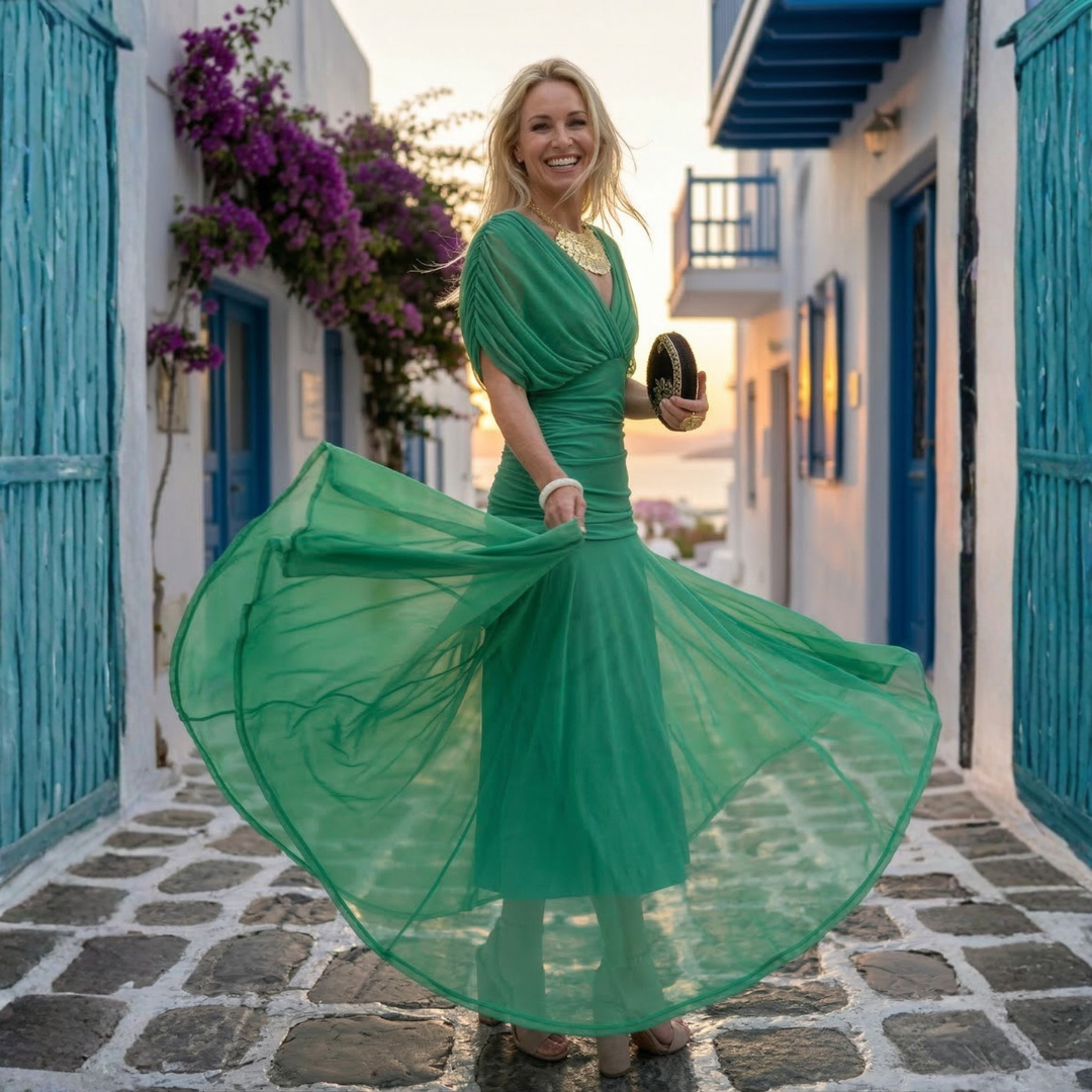 Xenia - Hosszú elegáns ruha V kivágással