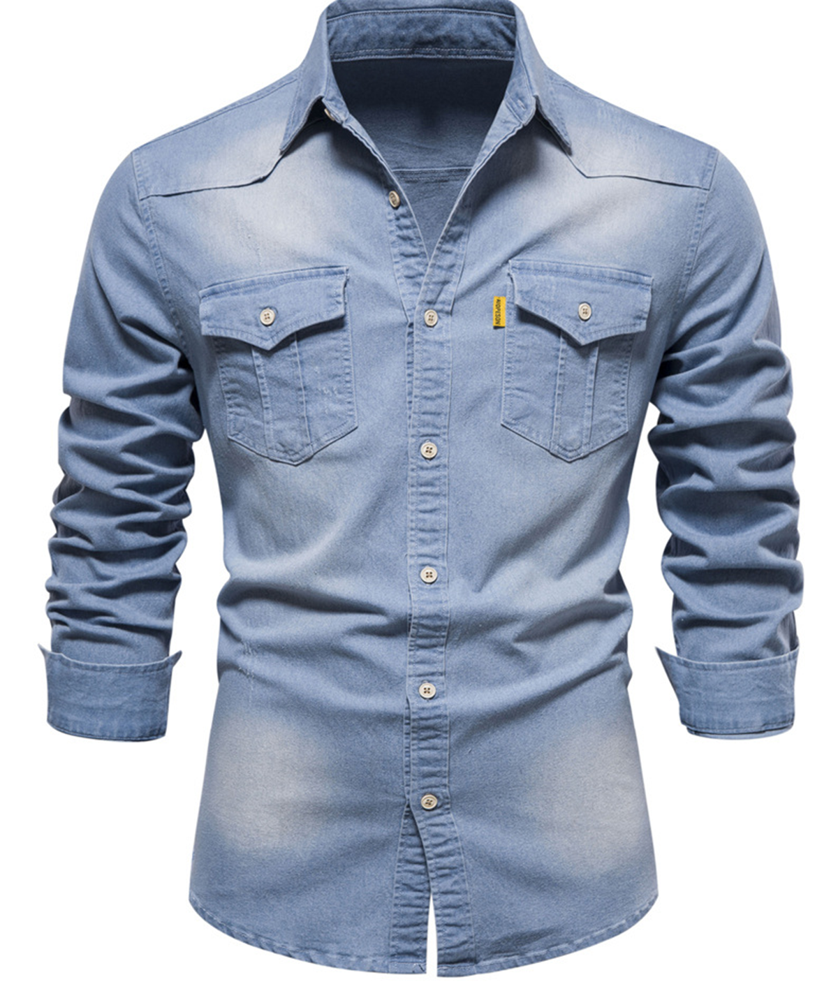 Långärmad avslappnad vintage bomullsskjorta med denimficka för män