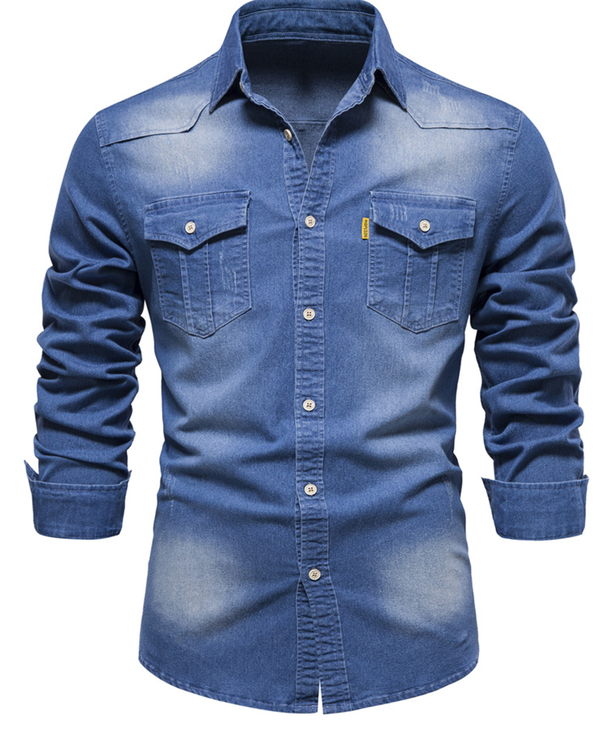 Långärmad avslappnad vintage bomullsskjorta med denimficka för män