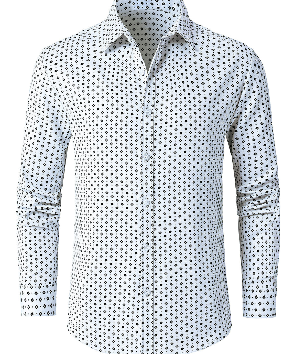 Vit skjorta med lång ärm och retro geometrisk tryck för män