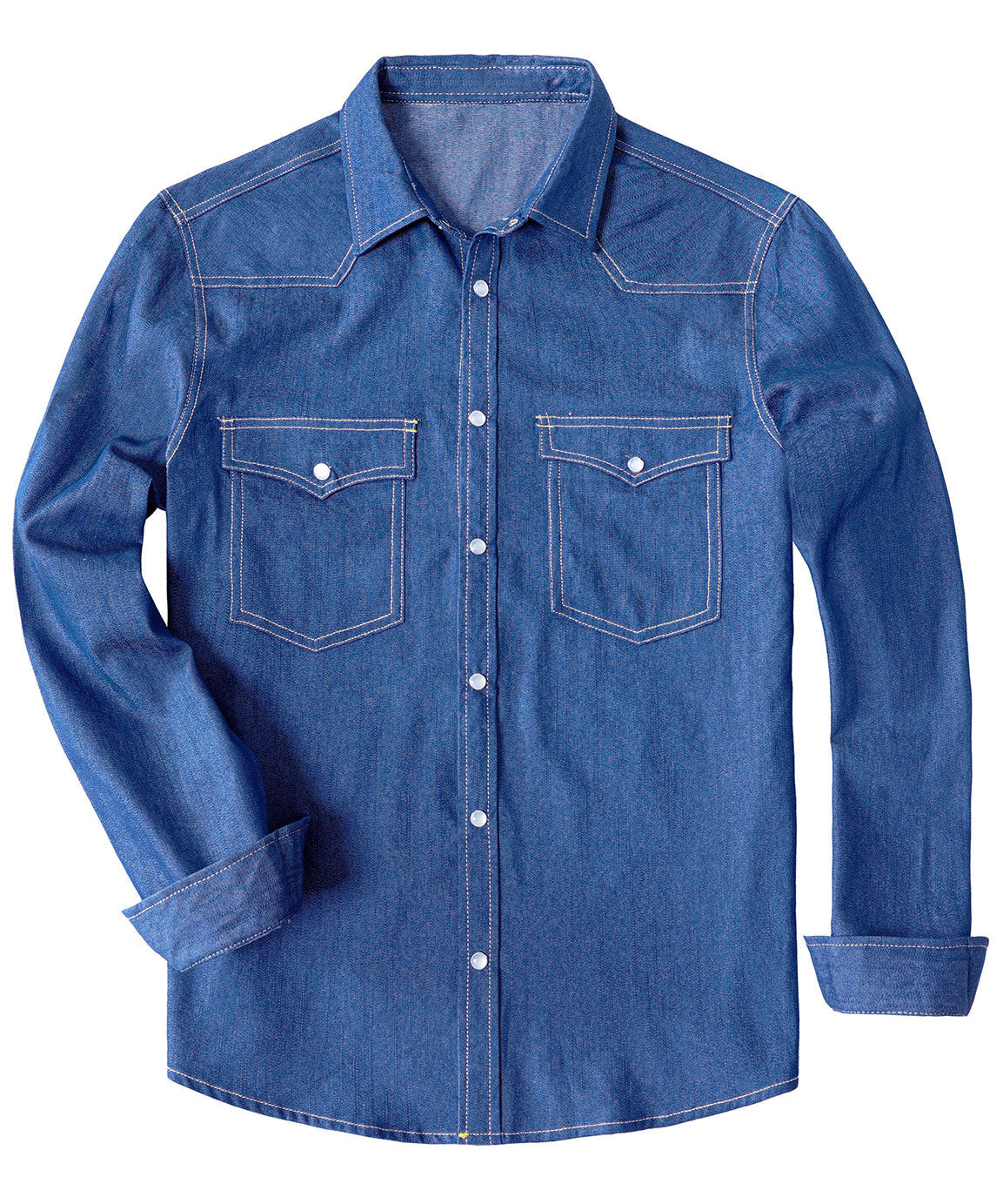 Långärmad denimskjorta i cowboystil för män med pärlemorknappar