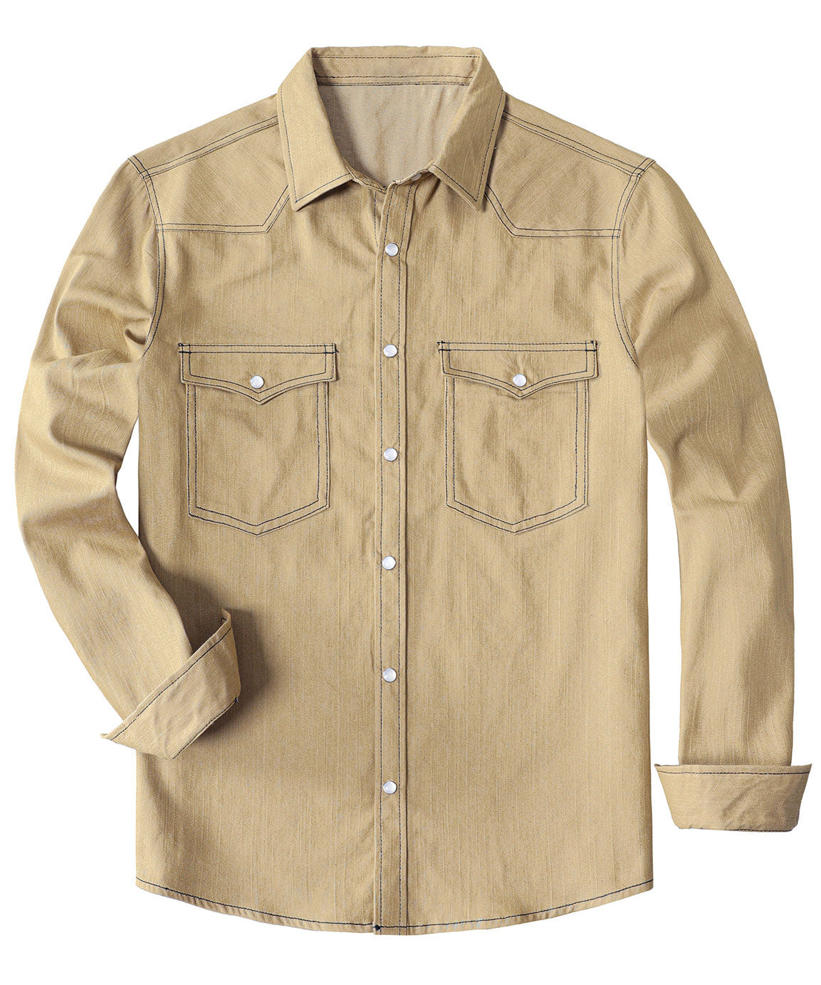 Långärmad cowboystil denimskjorta för män med pärlemorknappar