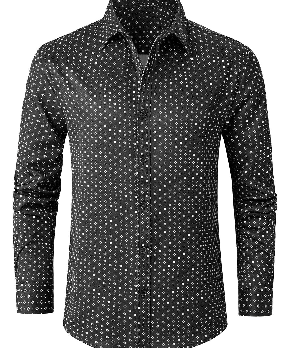 Svart långärmad skjorta med retro geometriskt mönster för män