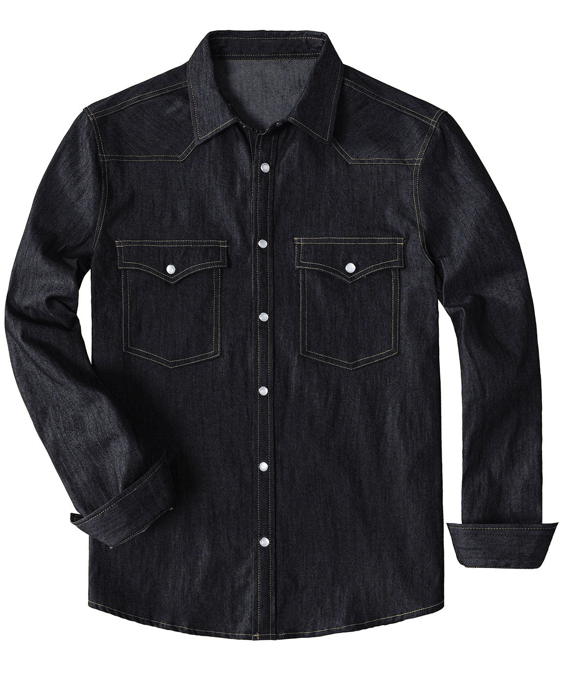 Långärmad denimskjorta i cowboystil för män med pärlemorknappar