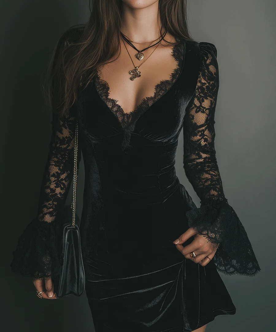 Mélanie | Mini Velvet and Lace Dress Luna