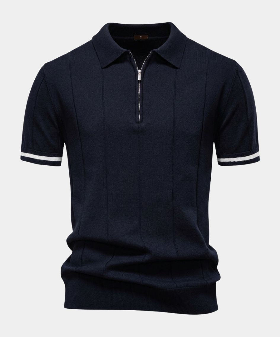 Clark | Randig Zip Polo Skjorta