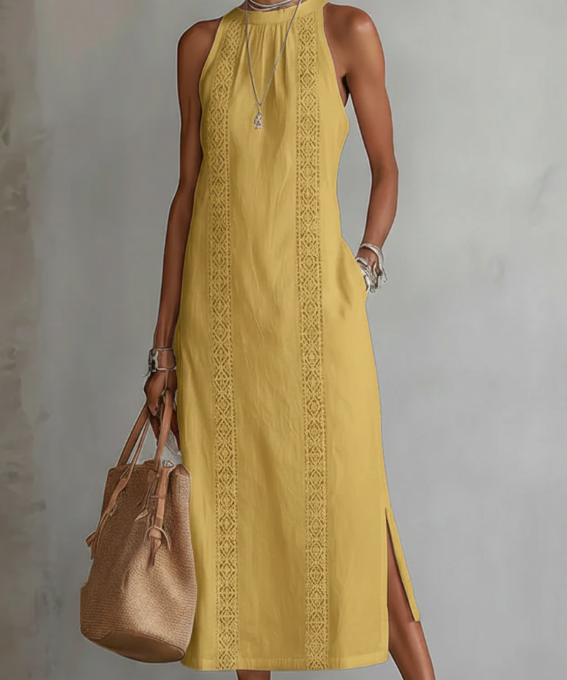 Jimena - Elegáns midi ruha Mao gallérral